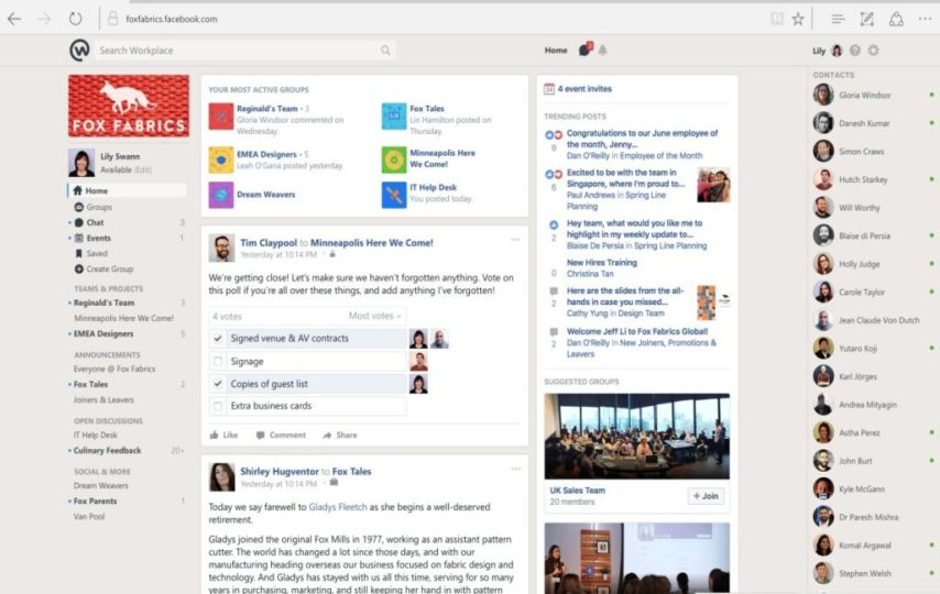 نمایی از رابط کاربری Workplace متا