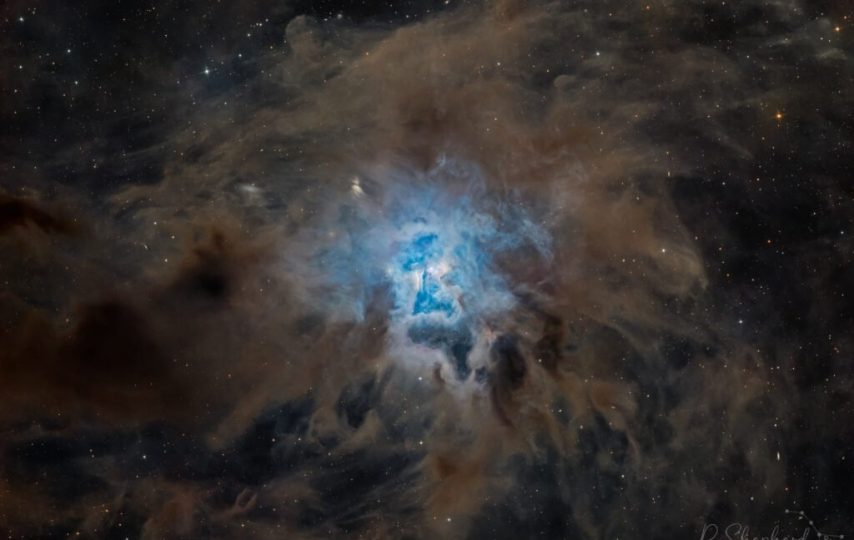 این تصویر تلسکوپی عمیق، طیف رنگ‌ها و تقارن‌های سحابی زنبق را نشان می‌دهد که در میدان‌های اطراف گرد و غبار بین ستاره‌ای جاسازی شده‌اند.