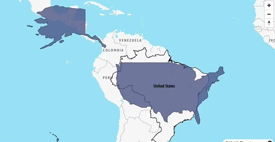 ابزار قیاس MyLifeElsewhere چیست؟_دنیای تکنولوژی 55 مقایسه ابعاد واقعی کشورها و قارهها با یکدیگر