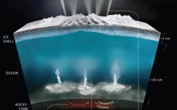 انسلادوس دارای اقیانوسی در زیر پوسته یخی خود است که از آن فواره‌های از یخ و بخار به فضا فوران می‌کنند.
