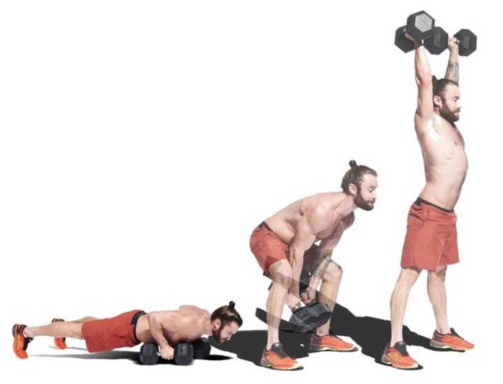 ورزش با دمبل؛ ۲۷ تمرین با دمبل برای تحکیم عضلات_دنیای تکنولوژی 84 حرکت Devil press، ورزش با دمبل