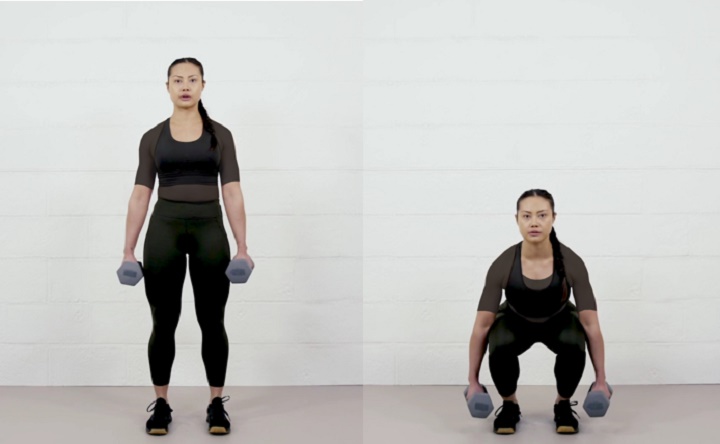 ورزش با دمبل؛ ۲۷ تمرین با دمبل برای تحکیم عضلات_دنیای تکنولوژی 83 ورزش با دمبل - اسکوات چمدان