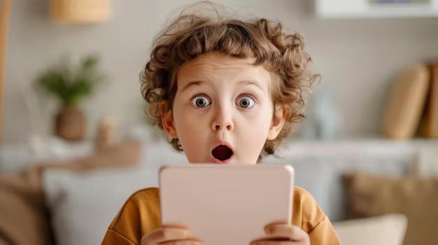 تعجب بچه از تبلت