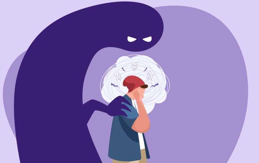 شبح ترسناک پشت سر مرد کارتونی